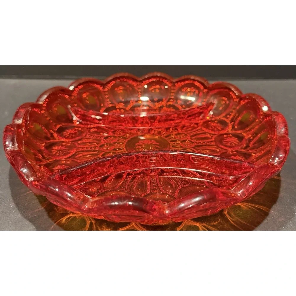 Vintage Moon and Star Amberina Glass Relish Dish 3 Part‎ Divided Server Red